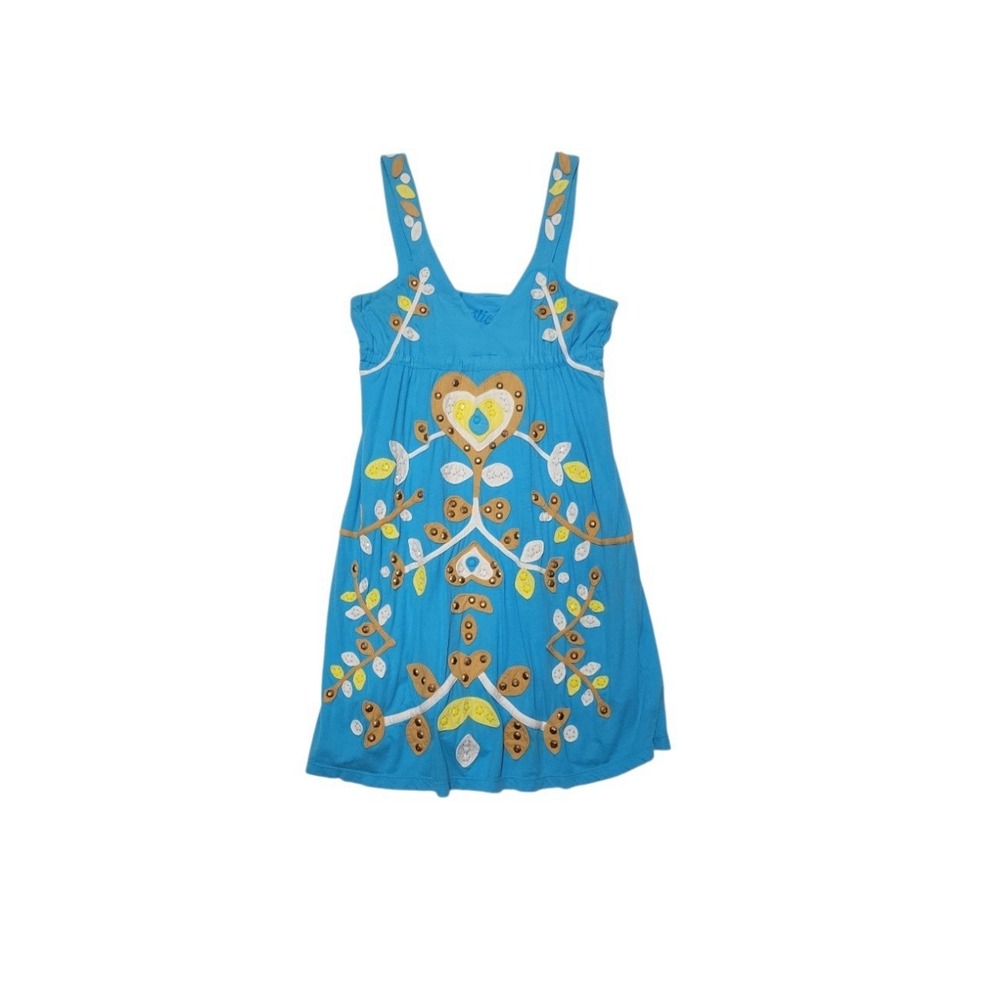 Y2K Vintage Retro Blue Embroidered Dress S/M ? 100% Cotton